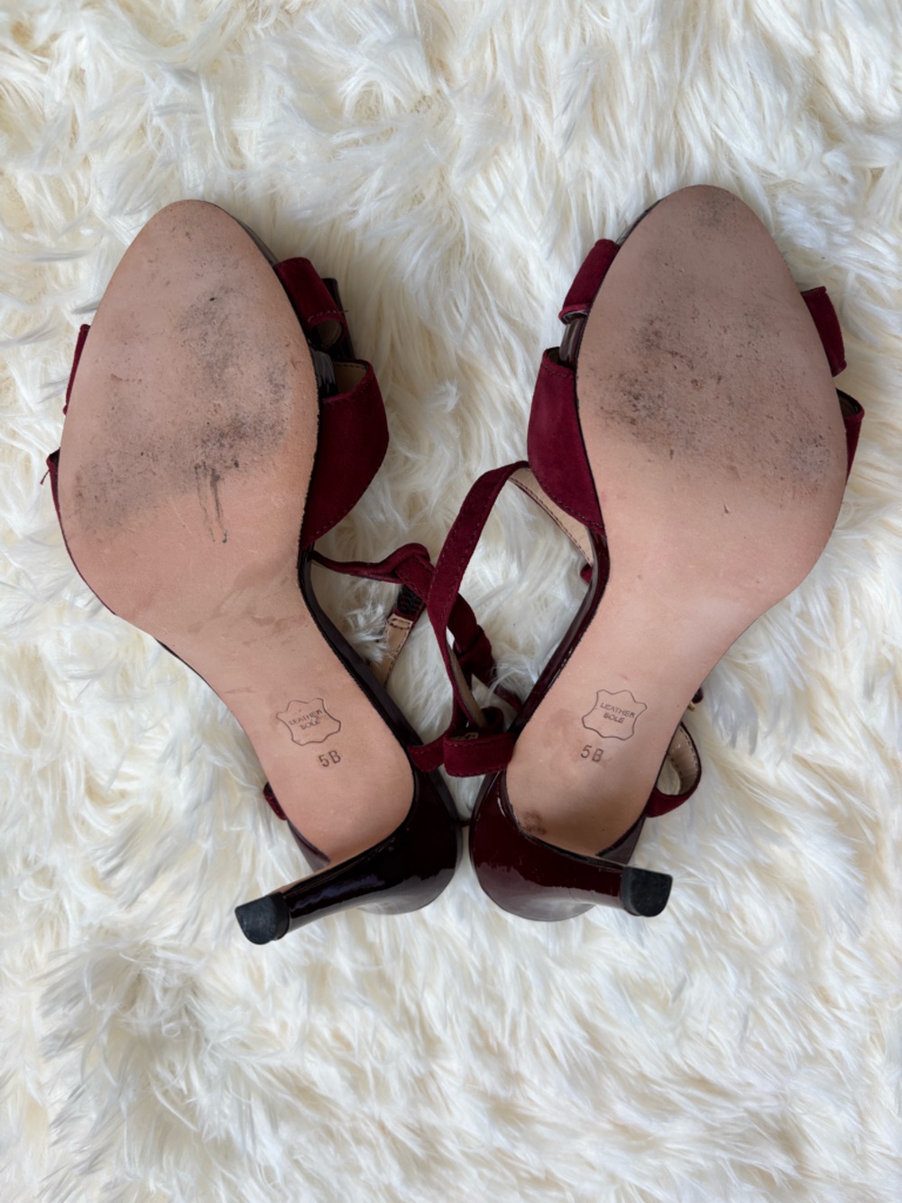 Talbots Suede Patent Leather Heel Sandals Burgundy Women’s 5B Bow - Picture 5 of 6